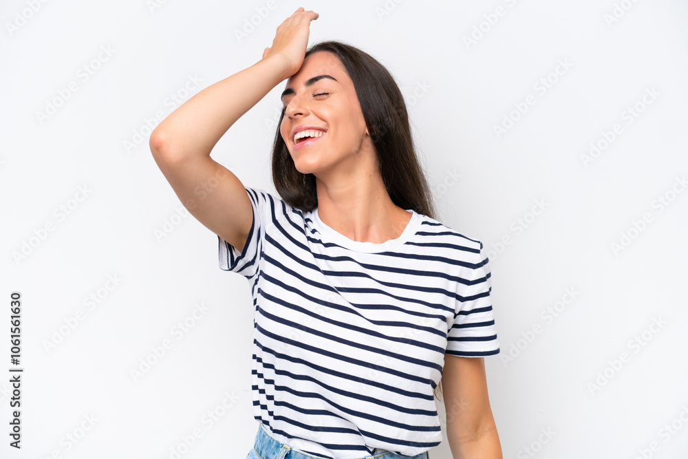 Young caucasian woman isolated on white background has realized something and intending the solution Young caucasian woman isolated on white background has realized something and intending the solution