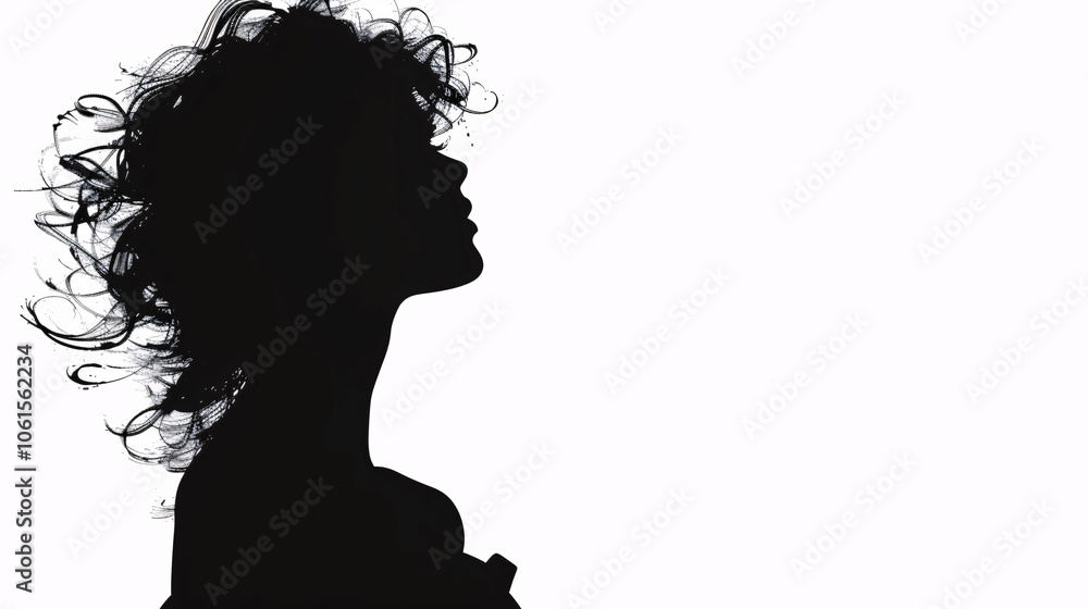 Vector silhouette of a beautiful and mysterious young woman, black and white on a transparent background. Vector silhouette of a beautiful and mysterious young woman, black and white on a transparent background.