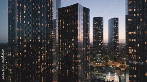 Skyscrapers at sunset in Manchester, England