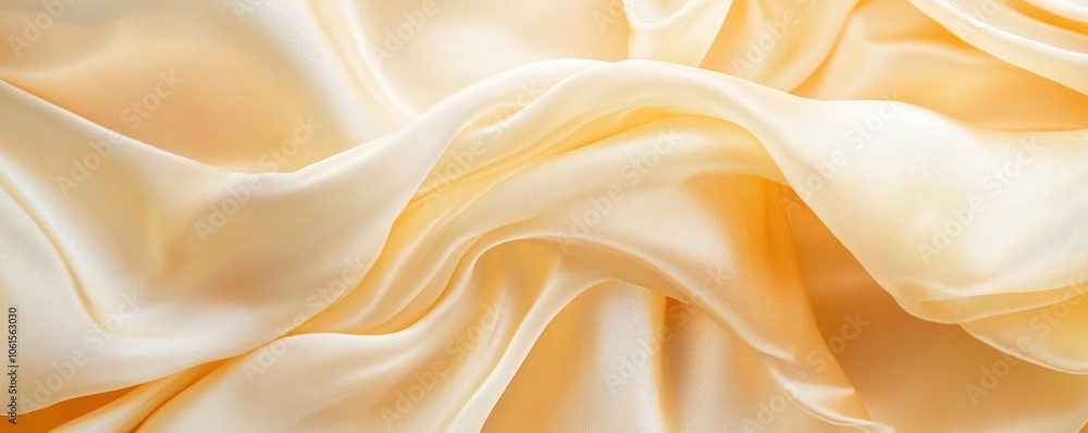 Fototapeta premium Soft, flowing cream-colored satin fabric with gentle folds and curves.