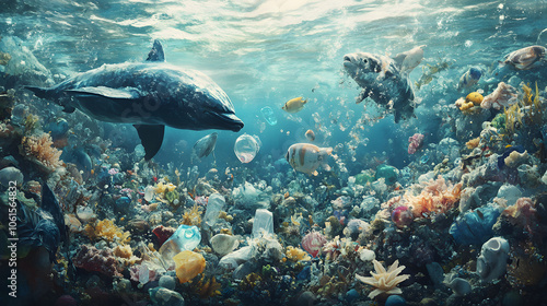 A striking portrayal of the impact of plastic pollution on marine life, calling for action to protect our oceans.