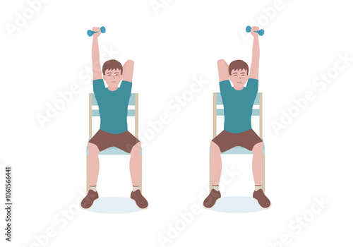 Exercises that can be done at-home using a sturdy chair.
Grab a dumbbell. Raise the one arm with a dumbbell over the head until it is fully extended.with Isolated Tricep Extensions posture. 