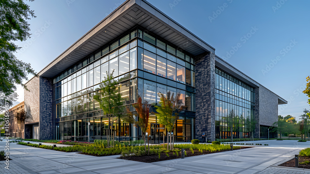 Modern Public School Constructed with Dark Colored Bricks Modern Public School Constructed with Dark Colored Bricks