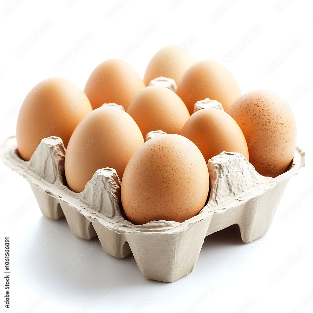 Pile of brown eggs in a carton tray isolated Pile of brown eggs in a carton tray isolated