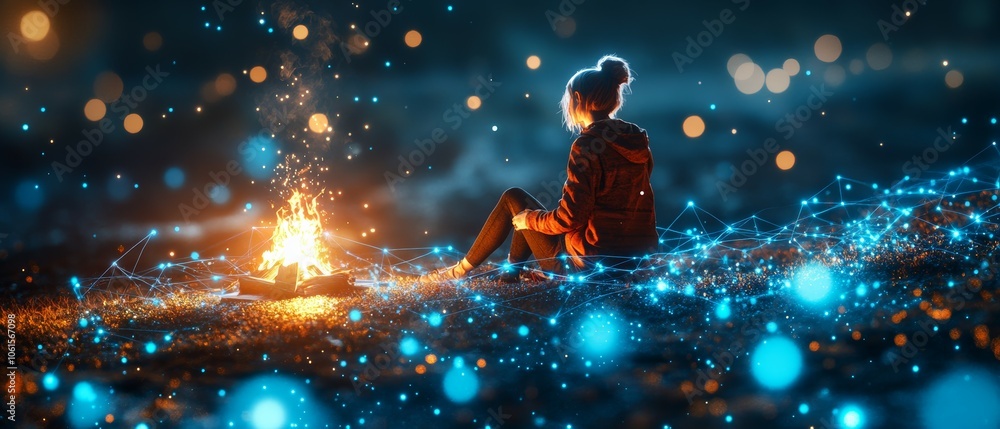 Fototapeta premium The Holographic Campfire, Digital Nomadism and Lifestyle