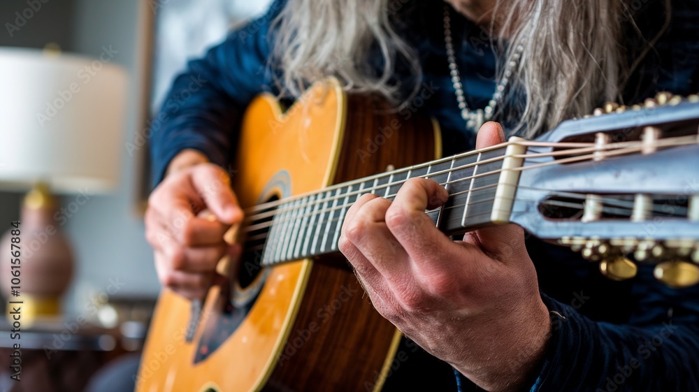 Fototapeta premium Man Plays Classic Guitar Melodies