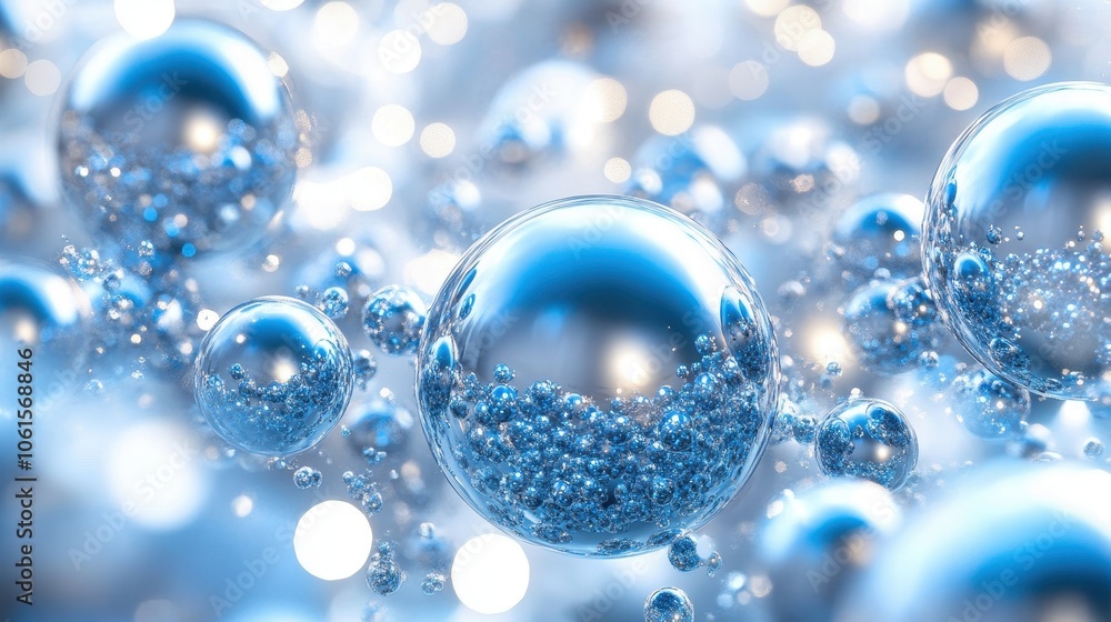 Abstract background of shiny blue spheres with bokeh lights. Abstract background of shiny blue spheres with bokeh lights.