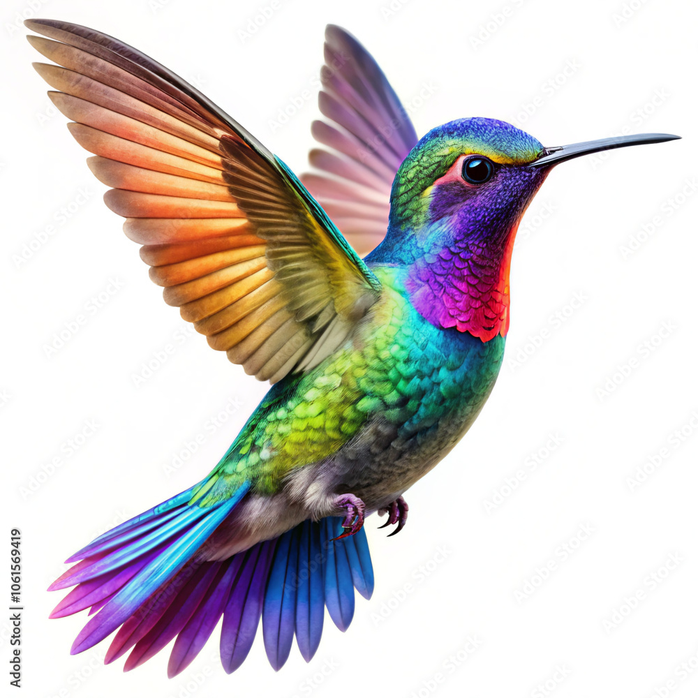 Fototapeta premium hummingbird in flight. bird, hummingbird, nature, animal, green, wildlife, parrot, beak, flying, colorful, branch, flower, tropical, small, feather, wild, red, wing, blue, tree, fly, avian, color, fea