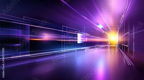 Abstract purple design with crisp grid lines and subtle shadow effects, creating depth and a tech-inspired look.