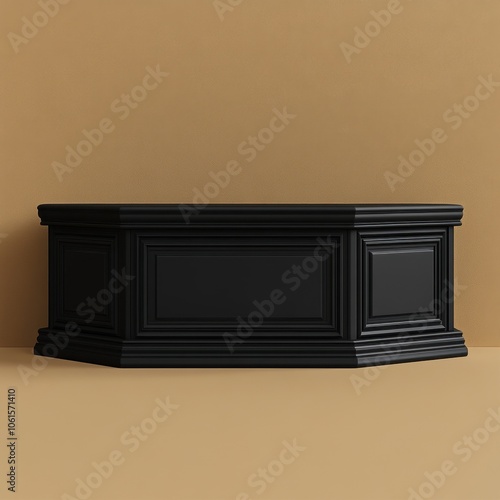 Elegant Black Wooden Casket on Warm Beige Background photo