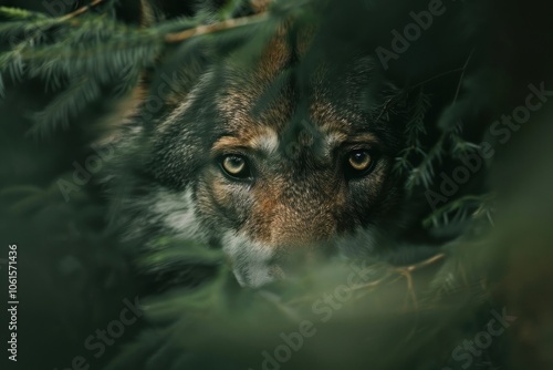 Wolf peeking animal mammal carnivora. photo