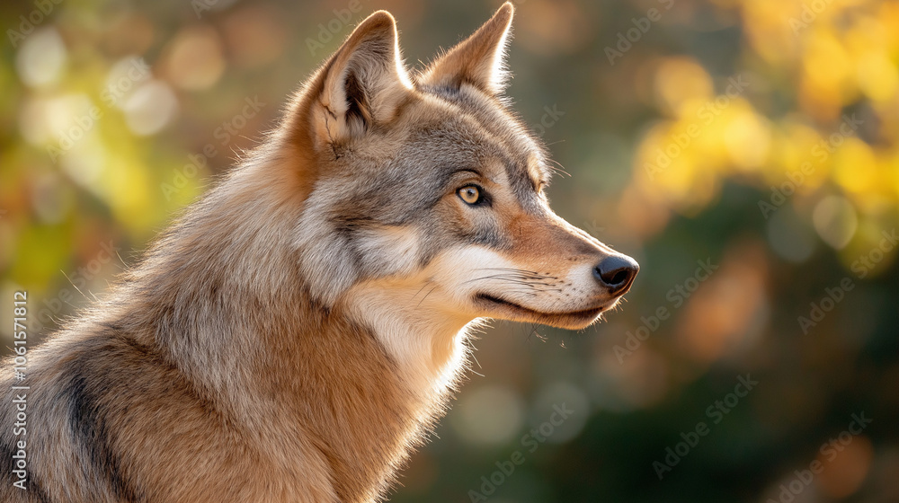 Majestic Wolf in Profile with Luminous Eyes Majestic Wolf in Profile with Luminous Eyes
