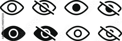 Eye icon set. Eyesight symbol. Retina scan eye icons. Simple no view eyes collection. stock vector.