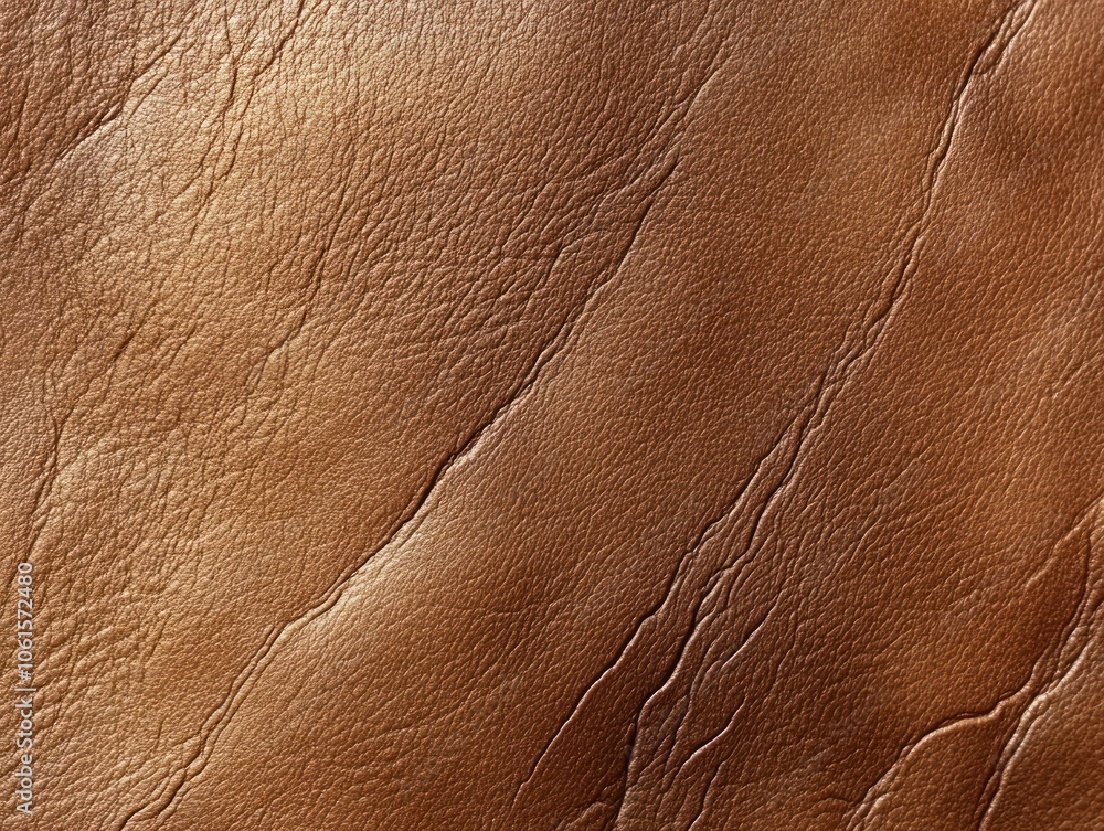 A close-up view of textured brown leather showcasing its natural patterns and sheen. A close-up view of textured brown leather showcasing its natural patterns and sheen.