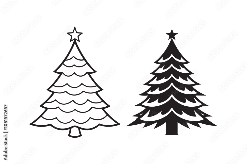 Obraz premium Christmas tree silhouette vector illustration, Christmas tree silhouette Bundle, Christmas tree silhouette PNG