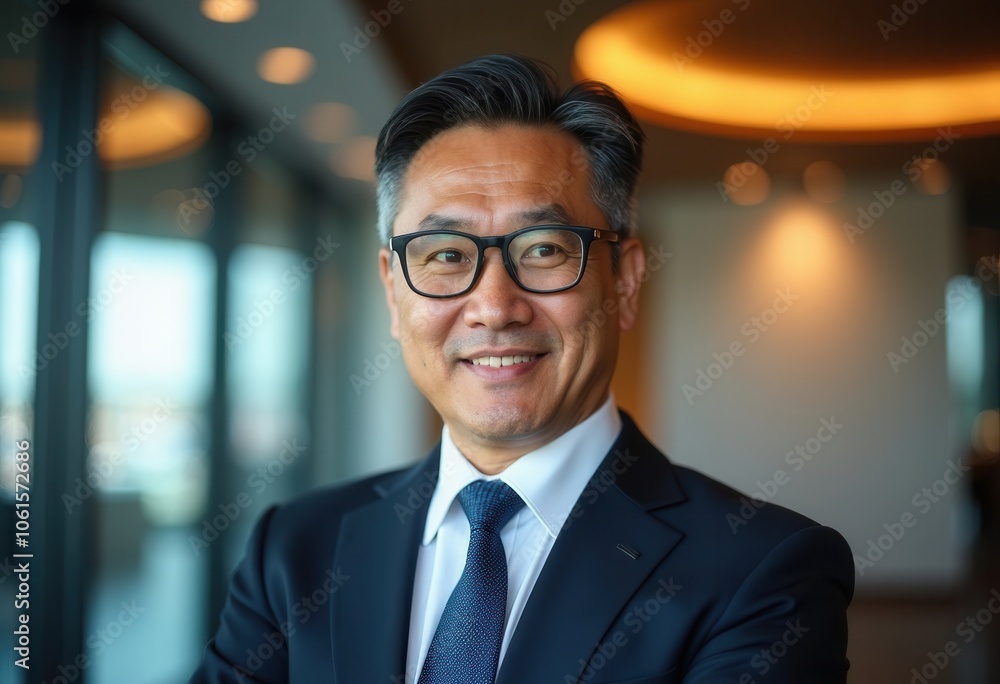A well dressed man with glasses stands in a contemporary office environment, smiling warmly. Natural light streams through large windows, highlighting his professional demeanor during a busy workday. A well dressed man with glasses stands in a contemporary office environment, smiling warmly. Natural light streams through large windows, highlighting his professional demeanor during a busy workday.