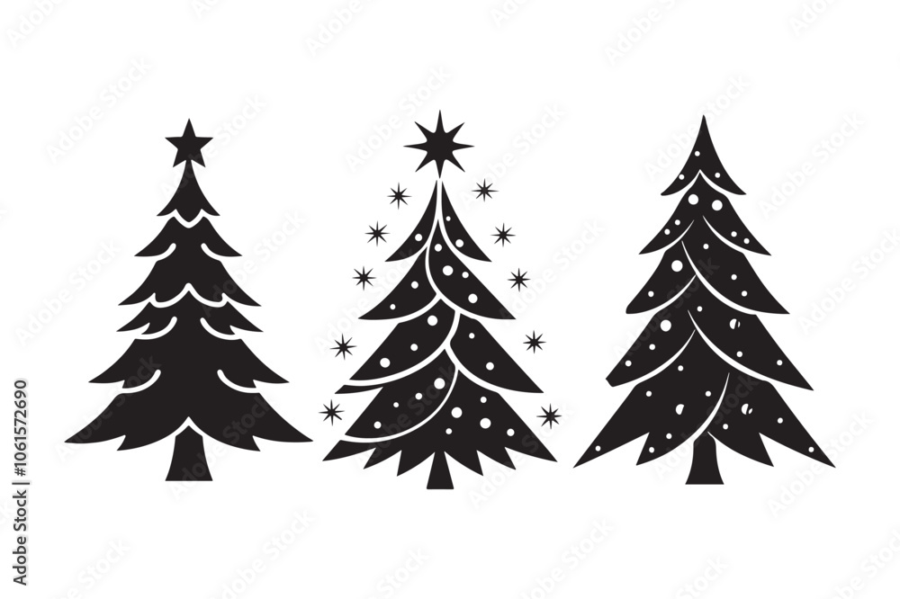 Christmas tree silhouette vector illustration, Christmas tree silhouette Bundle, Christmas tree silhouette PNG