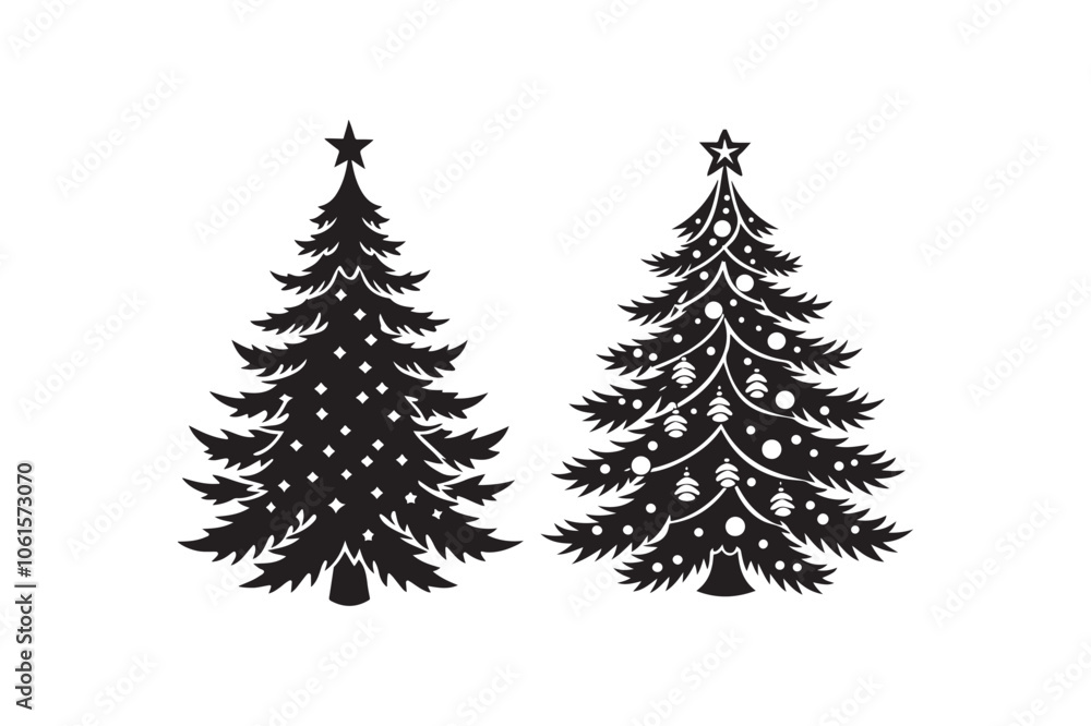Fototapeta premium Christmas tree silhouette vector illustration, Christmas tree silhouette Bundle, Christmas tree silhouette PNG