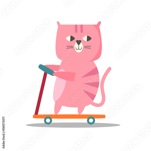 Cat pink cartoon so cute ride scooter.vector illustration for shirt.

