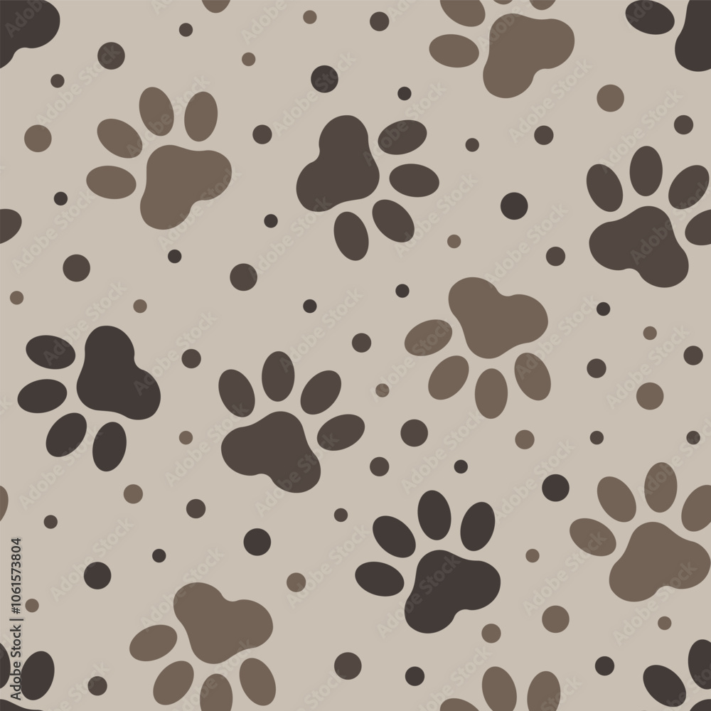 Fototapeta premium Paws seamless vector pattern. Footstep pet paw pattern