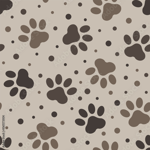 Paws seamless vector pattern. Footstep pet paw pattern