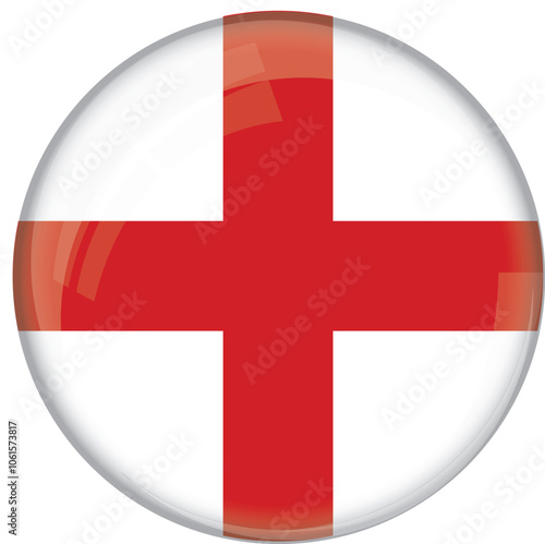 England flag with glossy rounded button for football team and national emblem