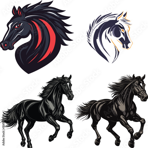 Majestic Horse Logo Collection Featuring Running and Fierce Stallions for Team and Adventure Branding photo