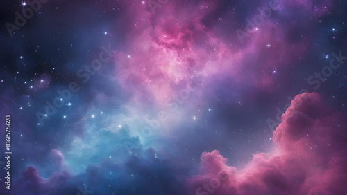 Cosmic Nebula: A mesmerizing cosmic landscape unfolds before you, painted in vibrant hues of pink and blue. Myriad stars twinkle against the backdrop of swirling nebulae.