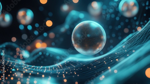 Abstract Sphere with Glowing Lights and Wavy Lines