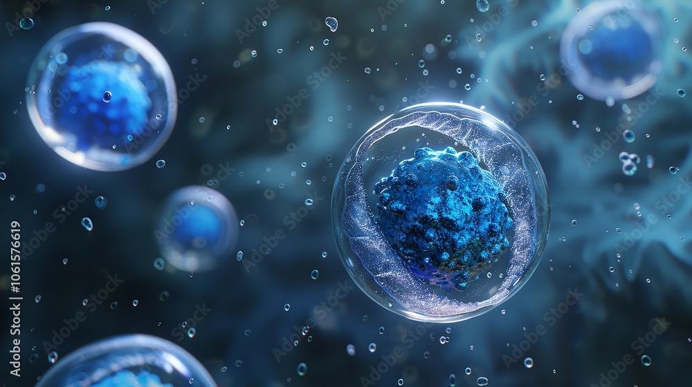 Blue Isolated Cell with Biology Concept, 3D Rendering, 8K Blue Isolated Cell with Biology Concept, 3D Rendering, 8K
