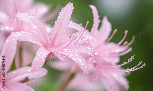 Nerine bowdenii with dew, Generative AI  photo