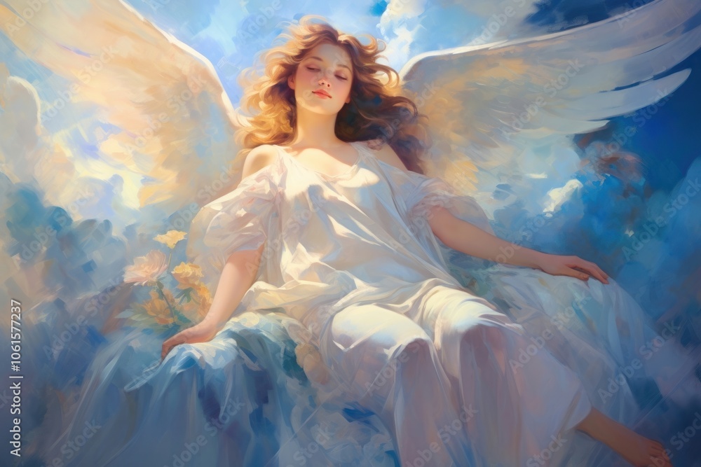 Painting of heaven angel blue representation. Painting of heaven angel blue representation.