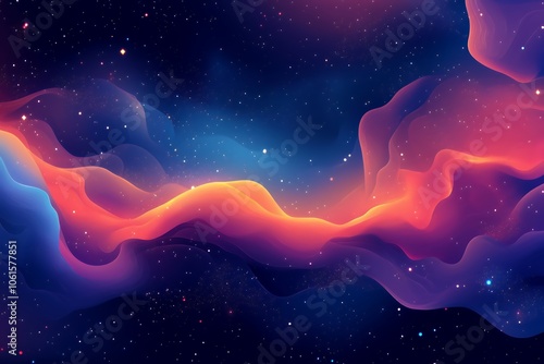 Abstract Cosmic Landscape with Wavy Lines