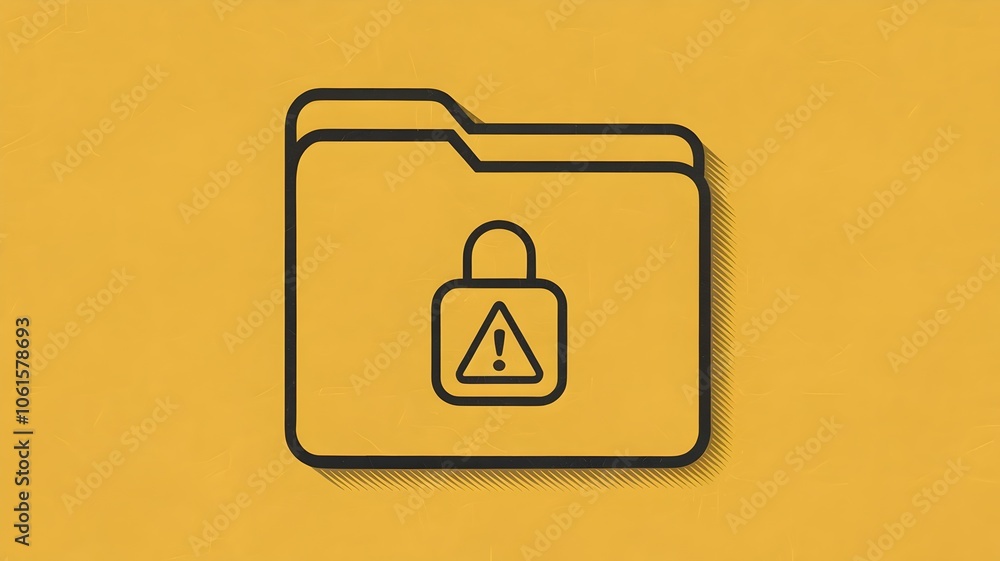 Simple closed folder icon with yellow background and warning sign Simple closed folder icon with yellow background and warning sign