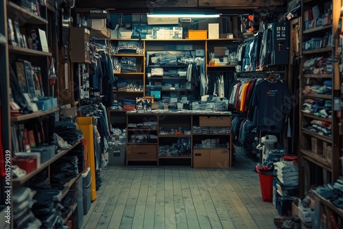 Fashion store displaying clothes on shelves and hangers