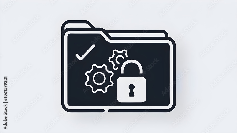 Closed digital folder icon with padlock and checkmark Closed digital folder icon with padlock and checkmark