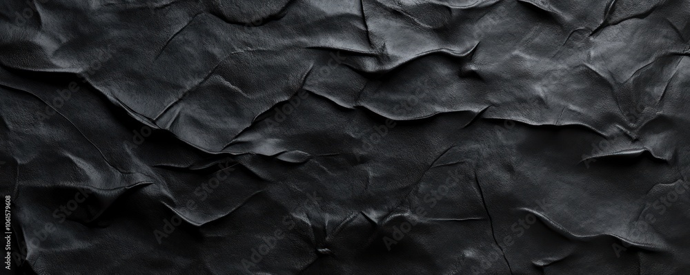 A textured black surface resembling crumpled leather, ideal for backgrounds or design elements. A textured black surface resembling crumpled leather, ideal for backgrounds or design elements.