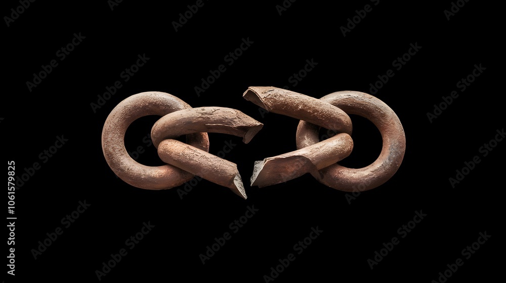 Obraz premium Single rusty broken chain link on black background
