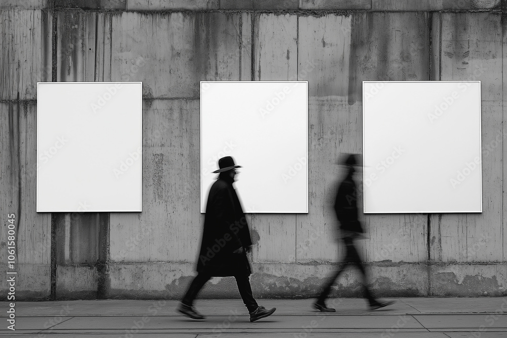 Blank Billboard Mockup Urban Street Scene with Two People Walking Blank Billboard Mockup Urban Street Scene with Two People Walking