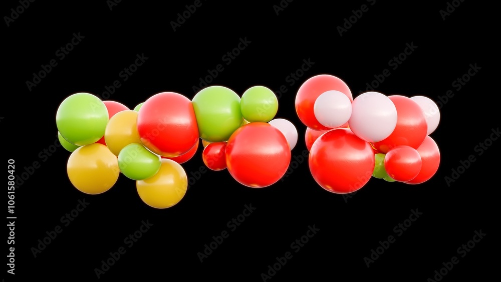 Obraz premium A vibrant 3D representation of molecular structures with various colored atoms, illustrating chemical composition and bonding potential in educational and scientific contexts.