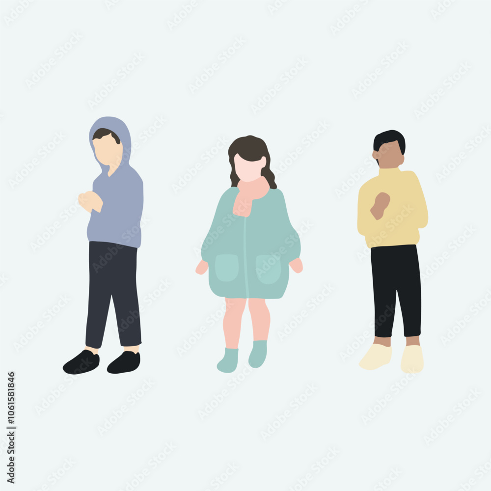 flat minimal children male and female vector illustration in winter clothing concept isolated set collection. For architecture rendering, graphic design, info graphic, media flat minimal children male and female vector illustration in winter clothing concept isolated set collection. For architecture rendering, graphic design, info graphic, media
