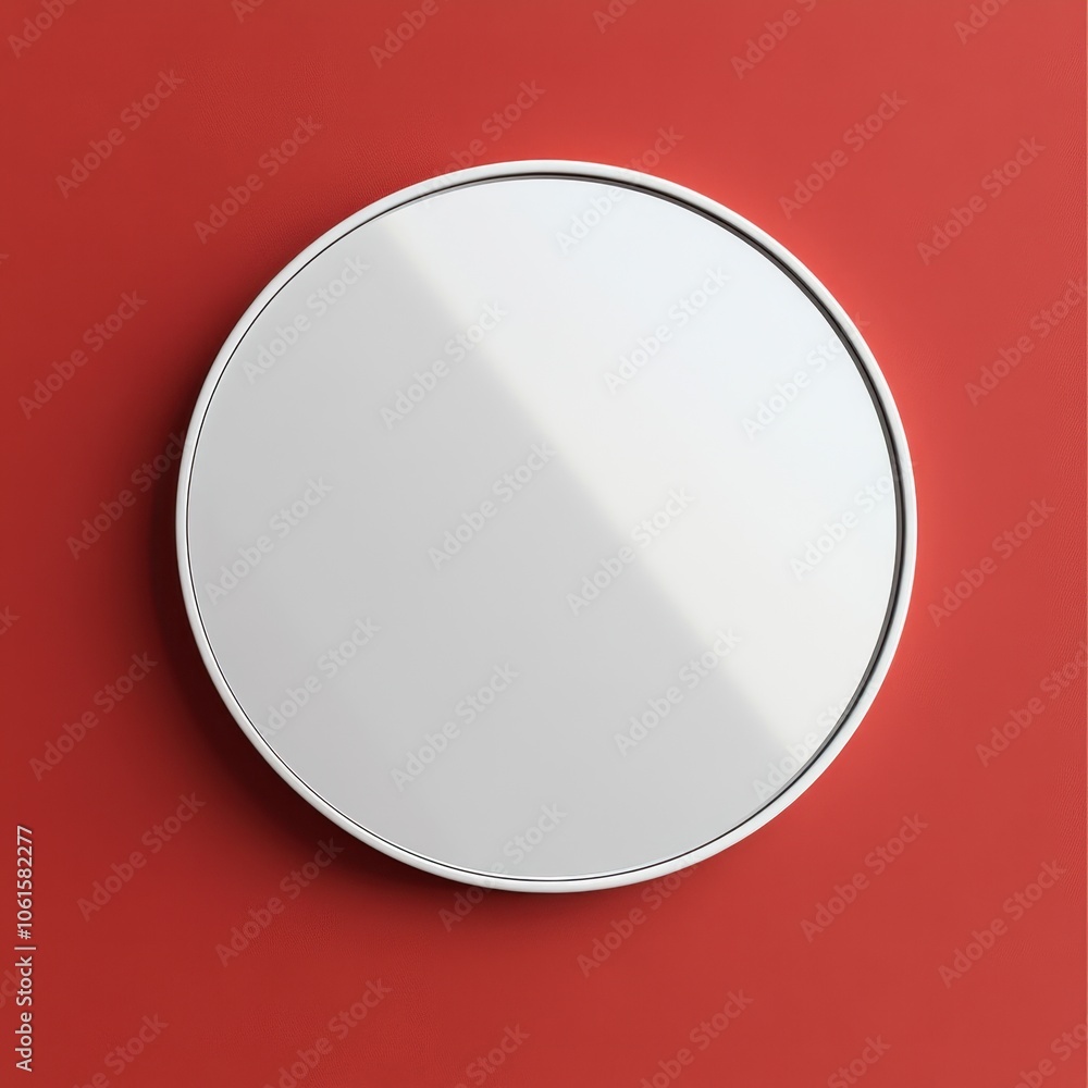 Minimalist Round Mirror on Red Background Minimalist Round Mirror on Red Background