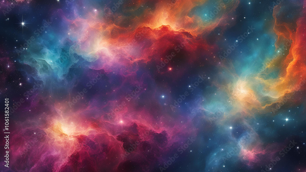 Cosmic Canvas: A mesmerizing abstract backdrop of swirling nebulae and twinkling stars, painted in vibrant hues of crimson, teal, and gold. The perfect canvas for your design projects. Cosmic Canvas: A mesmerizing abstract backdrop of swirling nebulae and twinkling stars, painted in vibrant hues of crimson, teal, and gold. The perfect canvas for your design projects.