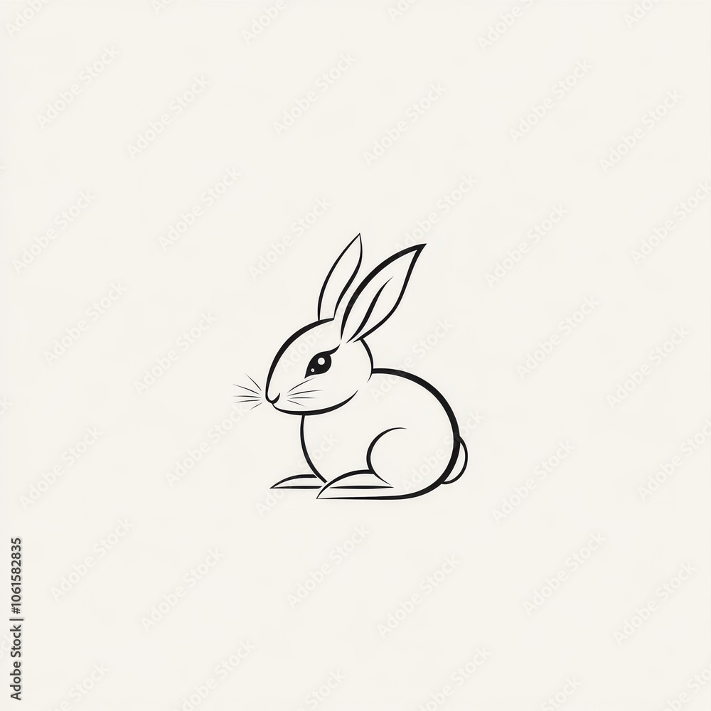 Cute Bunny Line Art Illustration - Minimalist Black and White Animal Design Cute Bunny Line Art Illustration - Minimalist Black and White Animal Design