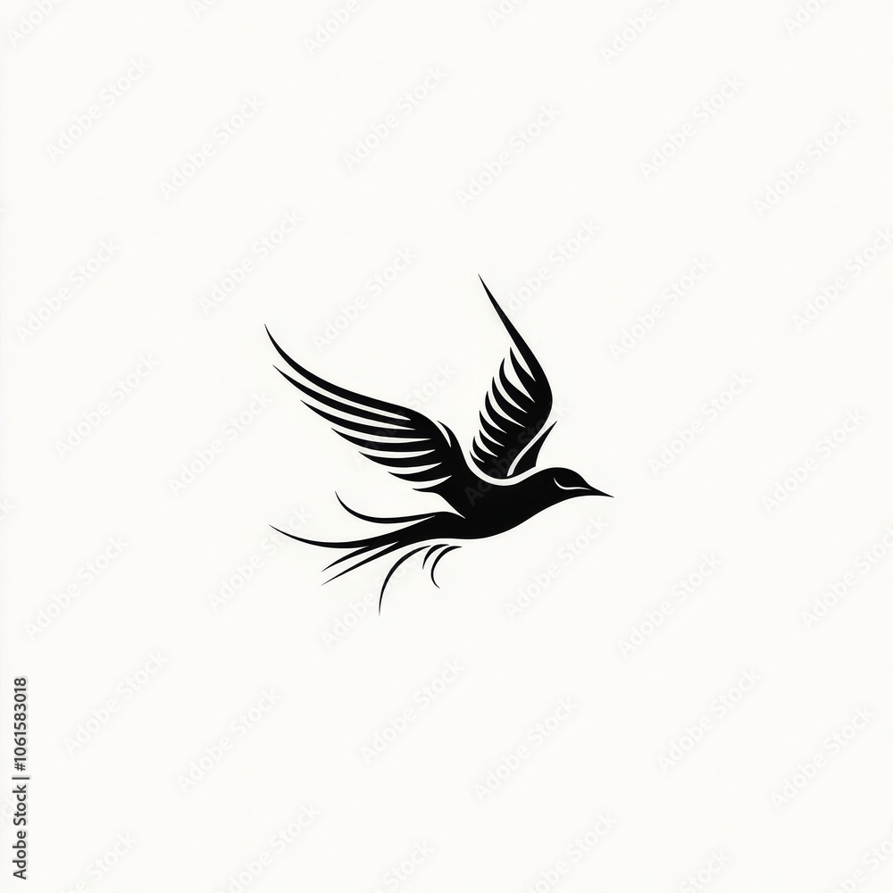Obraz premium Black and White Bird Silhouette: A Minimalist Illustration of Flight and Freedom
