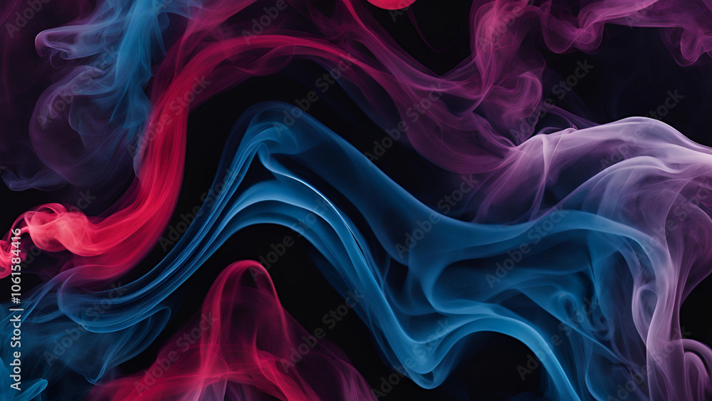 Abstract Smoke Swirls: A mesmerizing blend of vibrant red, blue, and purple smoke dances against a deep black background, creating a captivating display of fluid movement and ethereal beauty. Abstract Smoke Swirls: A mesmerizing blend of vibrant red, blue, and purple smoke dances against a deep black background, creating a captivating display of fluid movement and ethereal beauty.