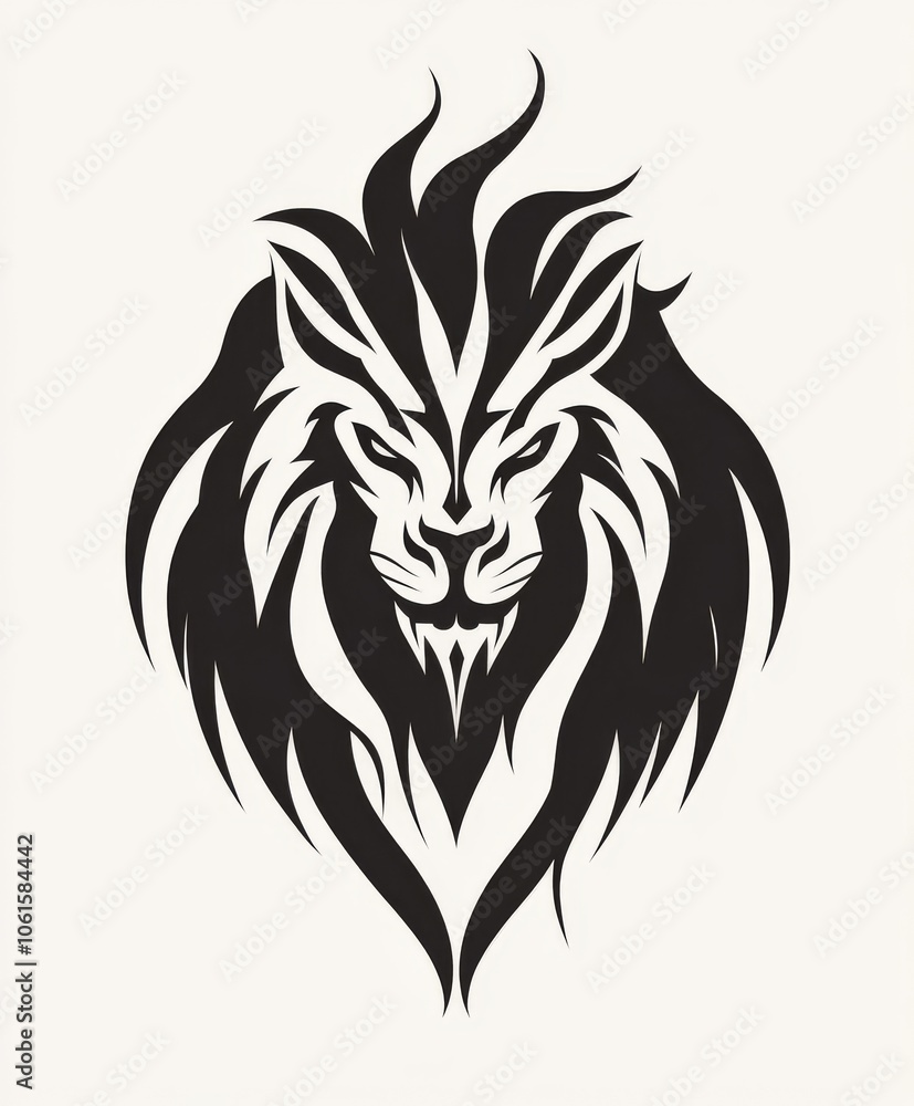 Obraz premium Tribal Lion Head: Black and White Vector Illustration