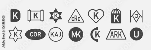 Set of Kosher Sign for package. Kashrut product sticker mark. Vector