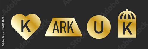 Golden Kosher Symbol Set. Product Mark for package. Kashrut Sticker collection. Vector	illustration on black background