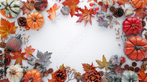 Wallpaper Mural Watercolor autumn  frame with fall foliage and white background on thanksgiving Torontodigital.ca